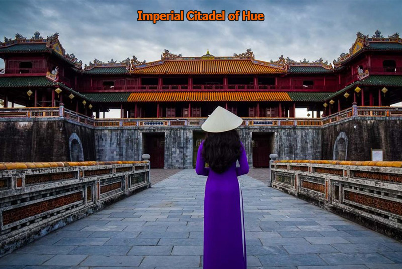 Hue Citadel with lady in long dress